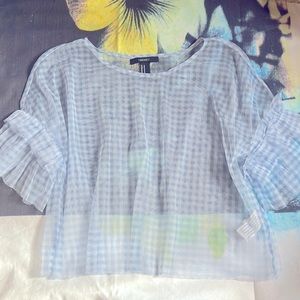 Sheer Gingham Blue and White Top